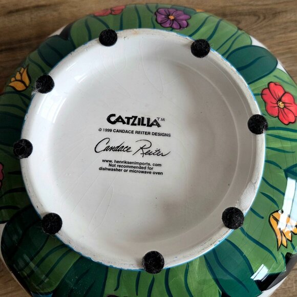 Large vintage ceramic bowl Catzilla 1999 by Candace Reiter w/hand painted cats. - Picture 7 of 10
